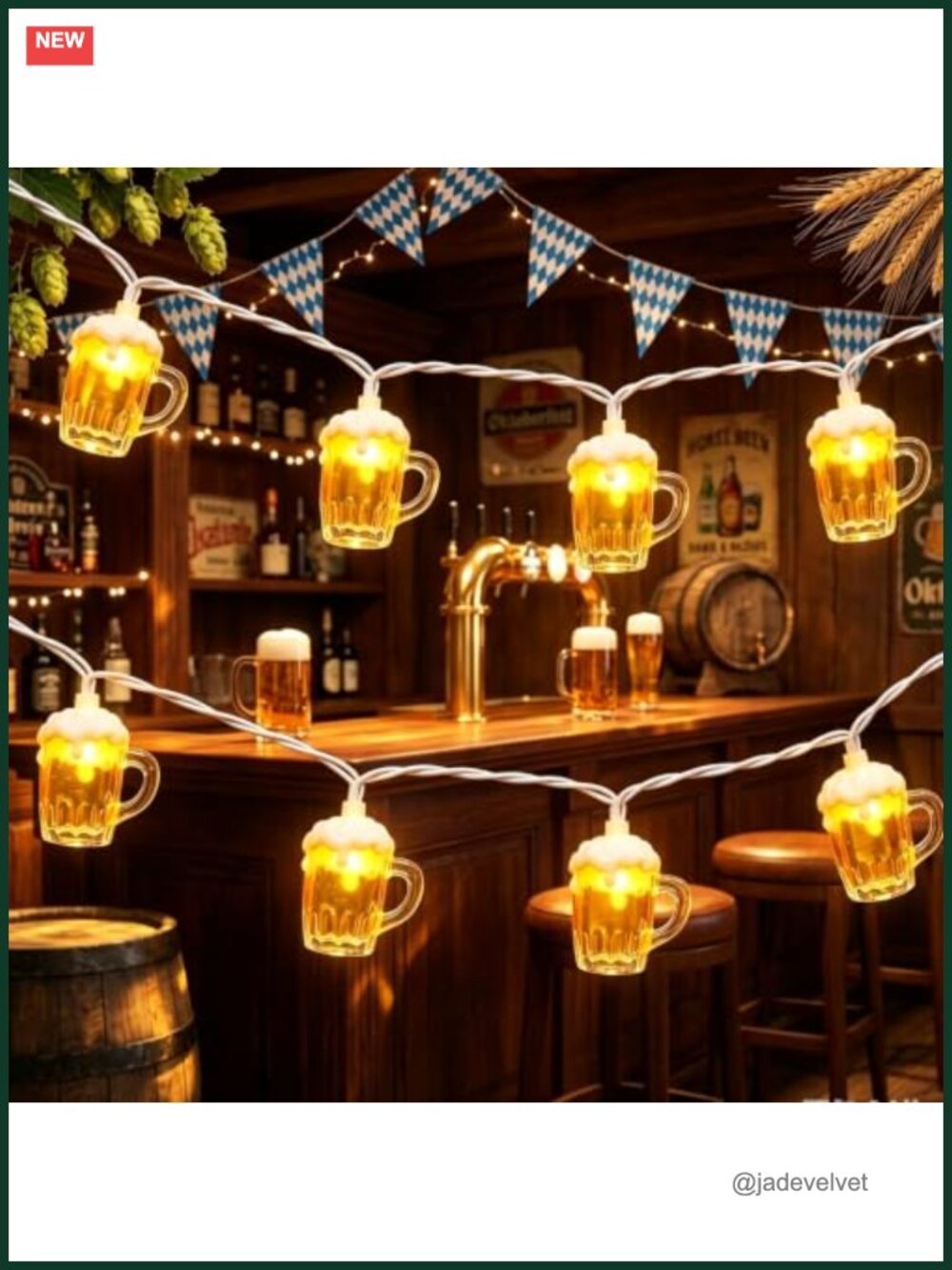 Beer Mug String Lights 8.5Ft Oktoberfest Party Décor 10 LED Warm Glow